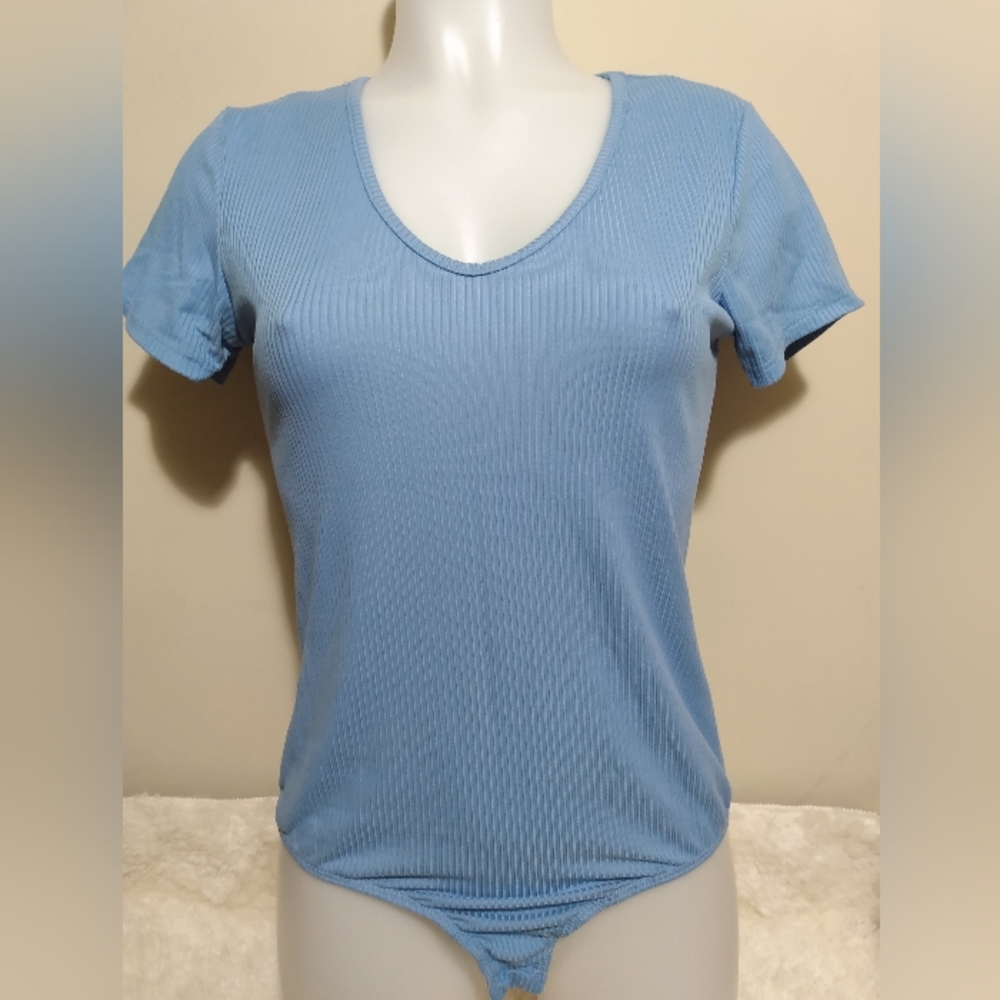 Cbrand woman's size medium blue bodysuit